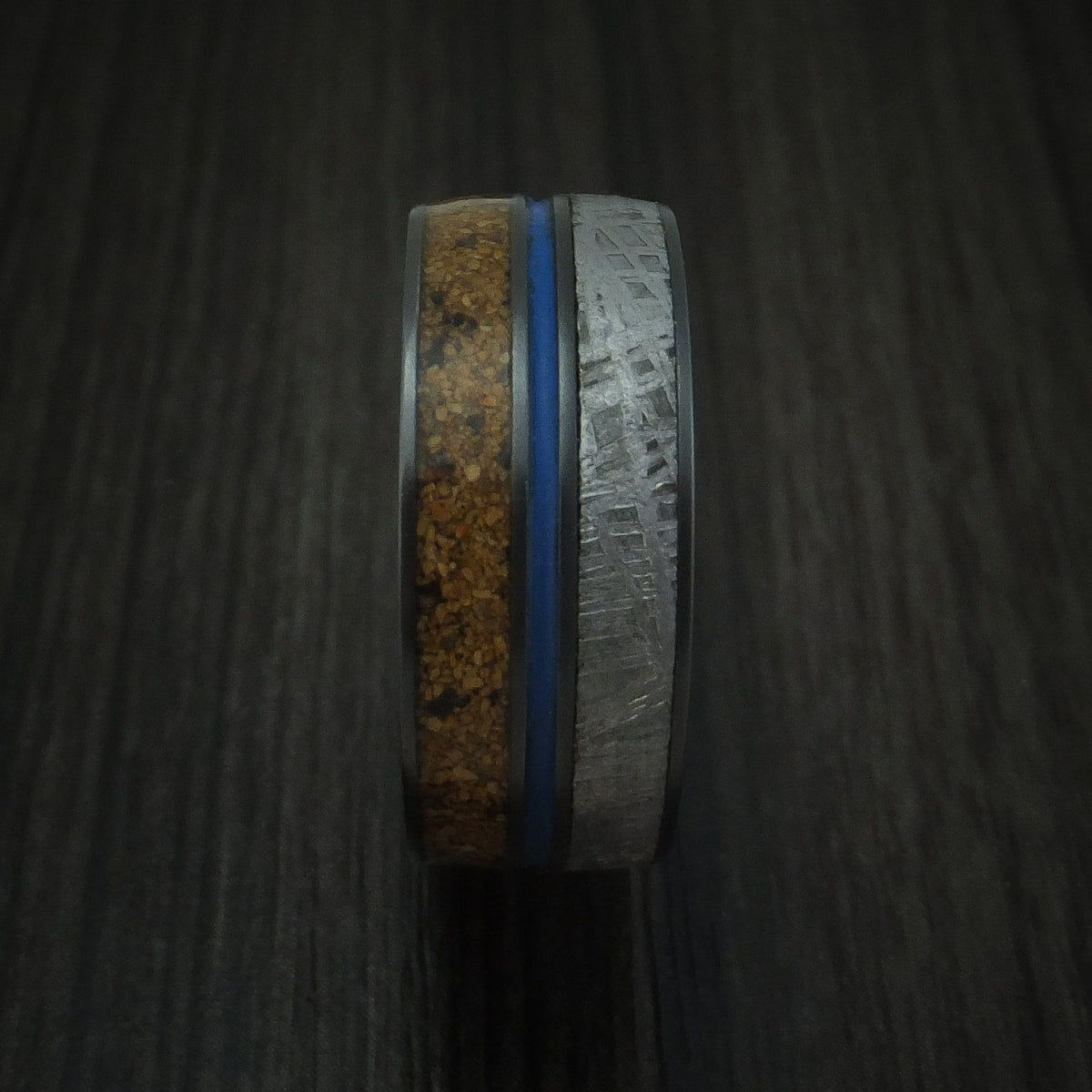 Mariner XVI - Black Zirconium Mixed Dinosaur Bone And Gibeon Meteorite Men's Wedding Ring With Cerakote Inlay Fossil Band - view 3 - Nura Lab