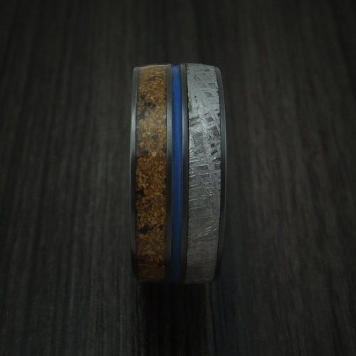 Mariner XVI - Black Zirconium Mixed Dinosaur Bone And Gibeon Meteorite Men's Wedding Ring With Cerakote Inlay Fossil Band - view 3 - Nura Lab
