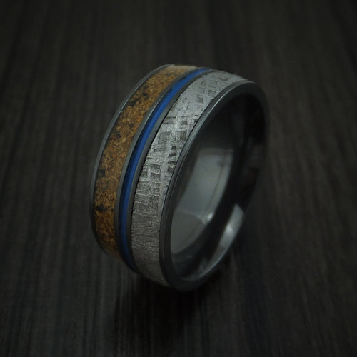 Mariner XVI - Black Zirconium Mixed Dinosaur Bone And Gibeon Meteorite Men's Wedding Ring With Cerakote Inlay Fossil Band - view 4 - Nura Lab