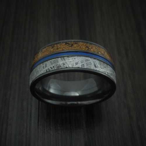 Mariner XVI - Black Zirconium Mixed Dinosaur Bone And Gibeon Meteorite Men's Wedding Ring With Cerakote Inlay Fossil Band - view 2 - Nura Lab