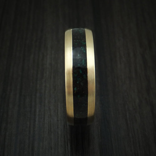 Iron XVI - Yellow Gold And Black Dinosaur Bone and Malachite Men's Wedding Ring Fossil Band - view 3 - Nura Lab