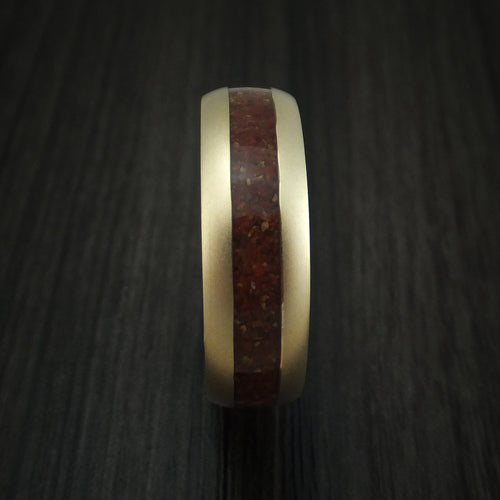 Onyx XII - 14K Yellow Gold And Mixed Dinosaur Bone Men's Wedding Ring With Desert Ironwood Burl Wood Sleeve Fossil Band - view 3 - Nura Lab