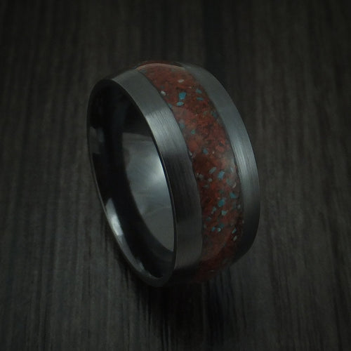 Rimu XVI - Black Zirconium Red Dinosaur Bone with Turquoise Men's Wedding Ring Fossil Band - Nura Lab