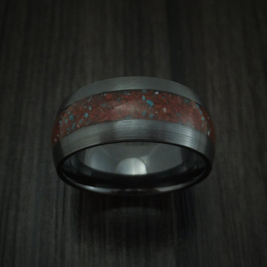 Rimu XVI - Black Zirconium Red Dinosaur Bone with Turquoise Men's Wedding Ring Fossil Band - view 2 - Nura Lab