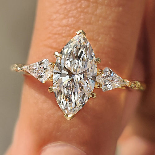 Rosalie Belle - Vintage Style Marquise Diamond Ring with Basket Filigree Details