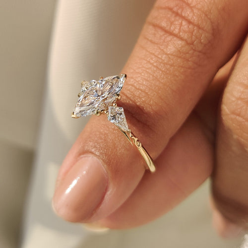 Rosalie Belle - Vintage Style Marquise Diamond Ring with Basket Filigree Details