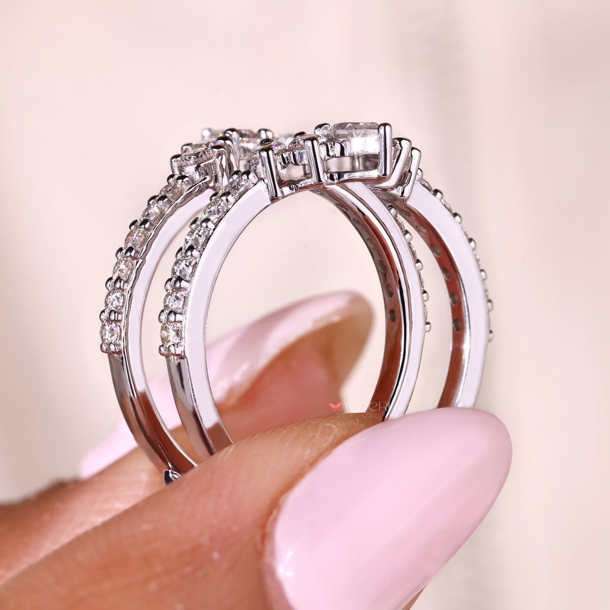 A moissanite wedding band shines with lasting beauty.
