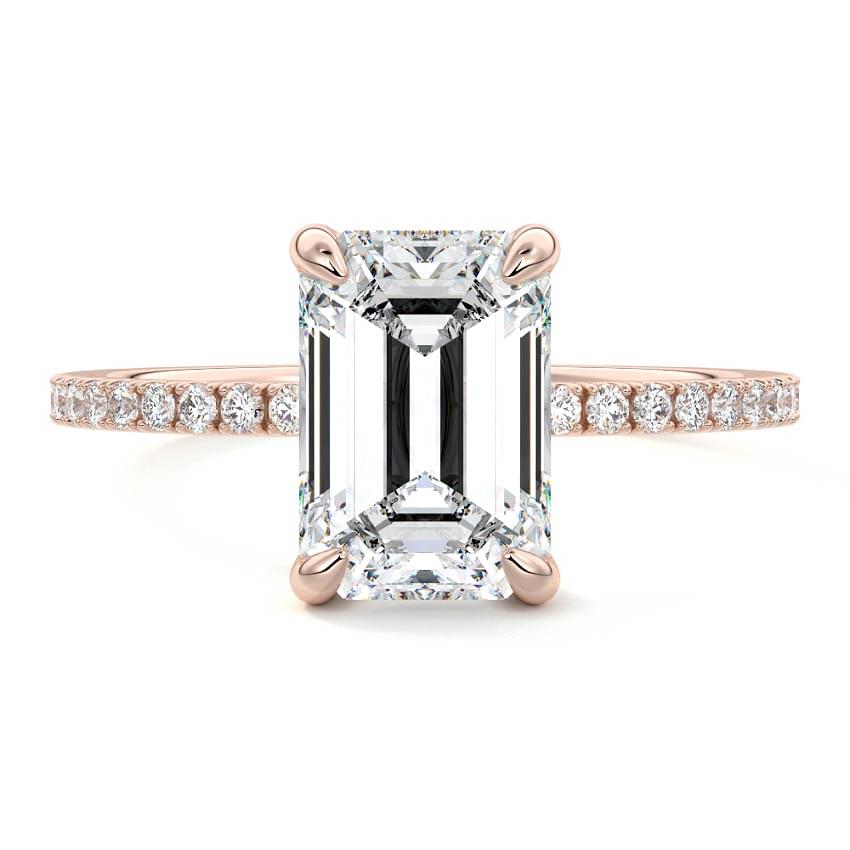 Aurelia emerald cut double prong pavé lab grown diamond engagement ring in rose gold