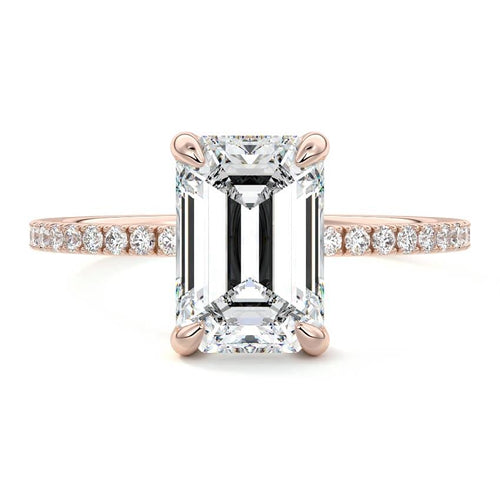 Aurelia emerald cut double prong pavé lab grown diamond engagement ring in rose gold