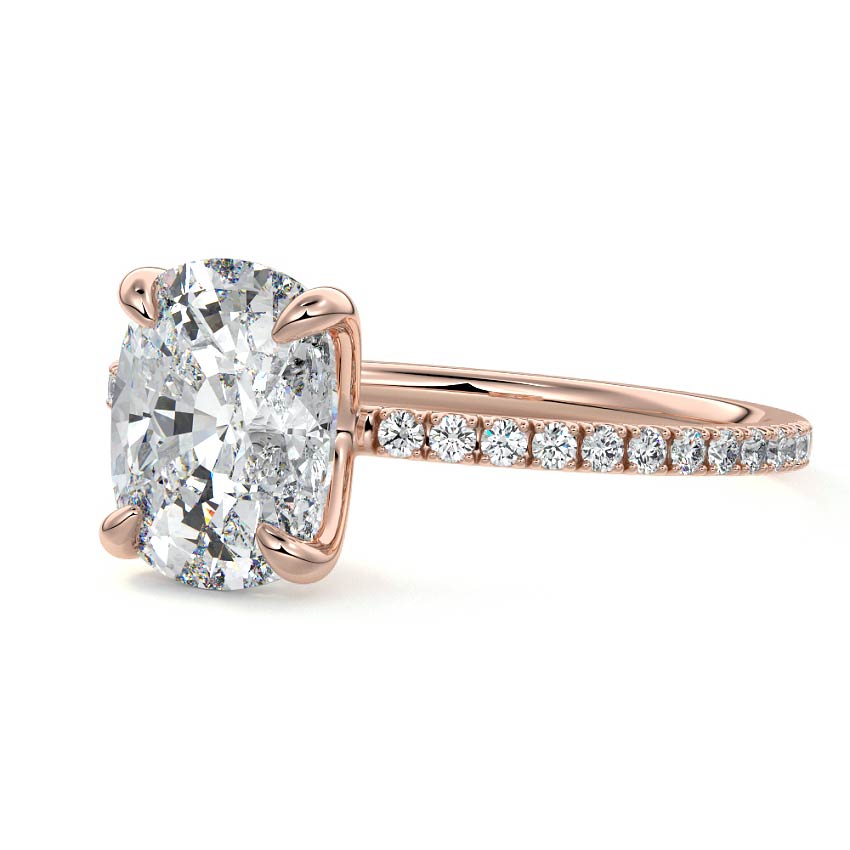 Aurelia cushion pavé solitaire lab grown diamond engagement ring in rose gold