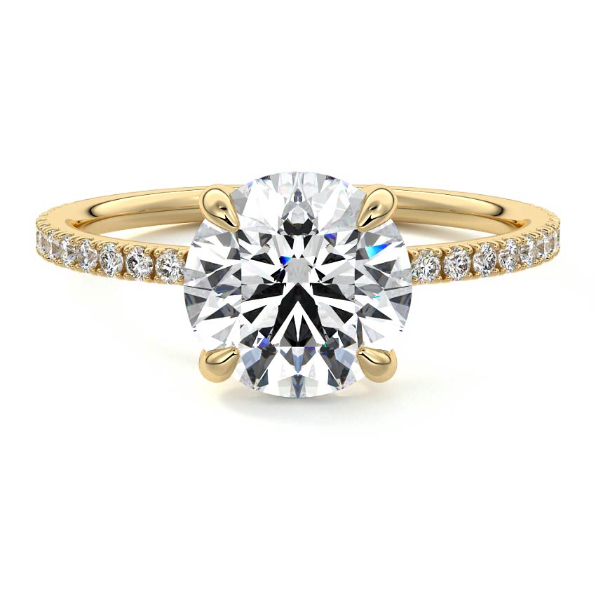 Aurelia round double prong pavé lab grown diamond engagement ring in yellow gold