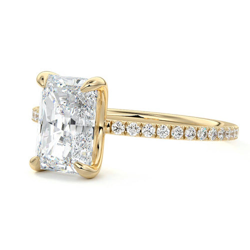 Aurelia radiant pavé solitaire lab grown diamond engagement ring in yellow gold