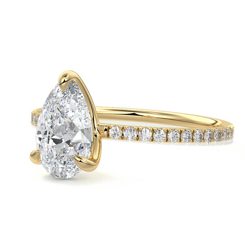 Aurelia pear pavé solitaire lab grown diamond engagement ring in yellow gold