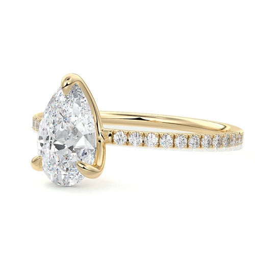 Aurelia pear pavé solitaire lab grown diamond engagement ring in yellow gold