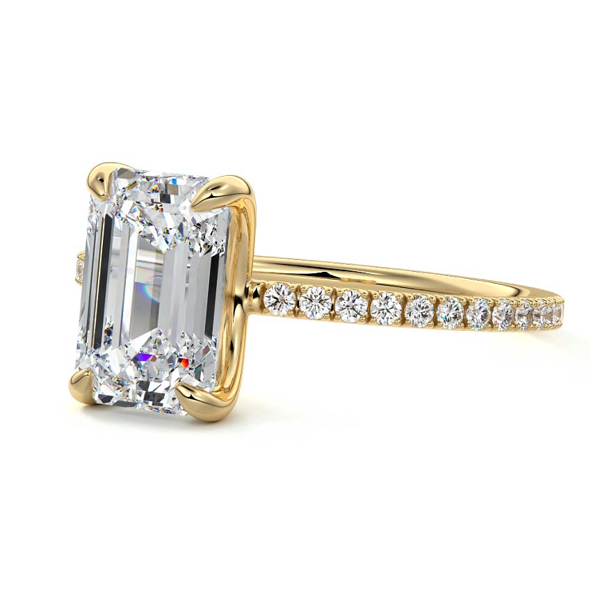 Aurelia - Emerald Cut Yellow Gold Engagement Ring Detail View | Nura Lab