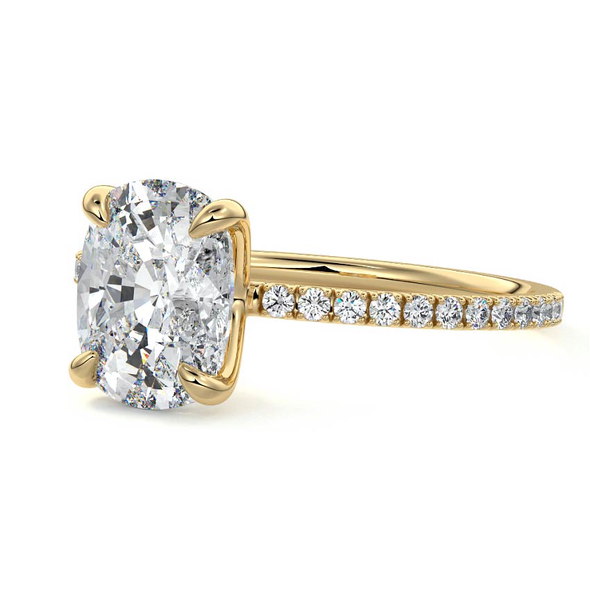 Aurelia cushion pavé solitaire lab grown diamond engagement ring in yellow gold