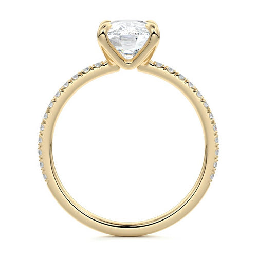 Aurelia cushion pavé solitaire lab grown diamond engagement ring in yellow gold