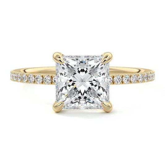 Aurelia princess pavé solitaire lab grown diamond engagement ring in yellow gold