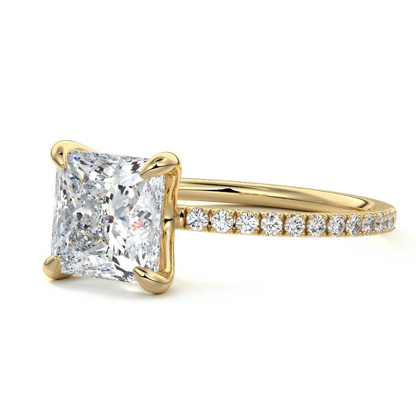Aurelia princess double prong pavé lab grown diamond engagement ring in yellow gold
