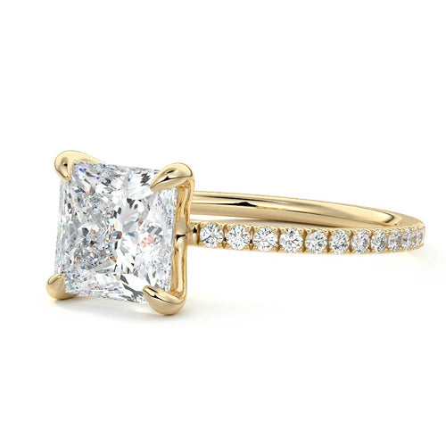 Aurelia princess double prong pavé lab grown diamond engagement ring in yellow gold