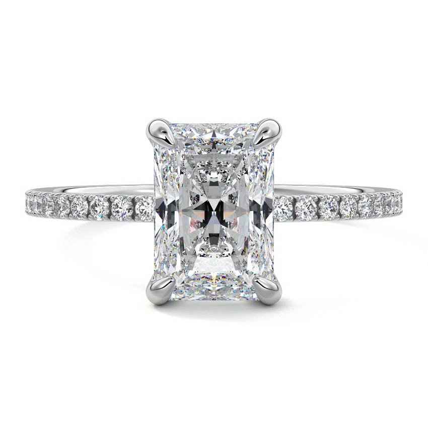 Aurelia radiant pavé solitaire lab grown diamond engagement ring in white gold