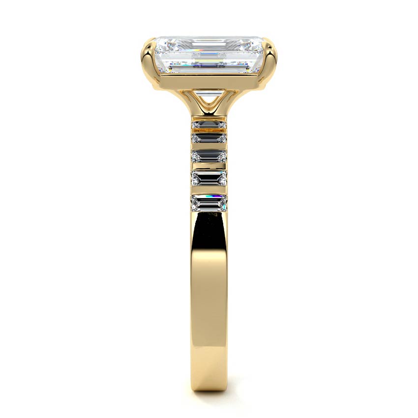 Alessia - Emerald Cut Yellow Gold Engagement Ring Side View | Nura Lab