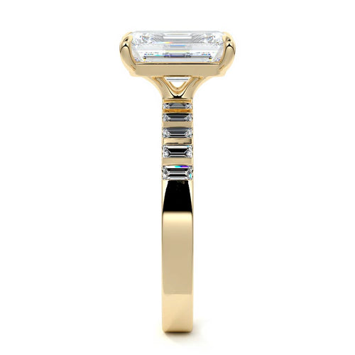Alessia - Emerald Cut Yellow Gold Engagement Ring Side View | Nura Lab