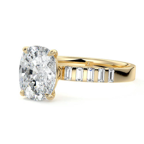 Alessia - Cushion Yellow Gold Engagement Ring Detail View | Nura Lab