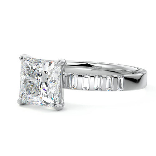 Alessia princess baguette side stone lab grown diamond engagement ring in white gold