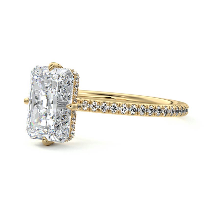 Kara - Radiant Yellow Gold Engagement Ring Profile View | Nura Lab
