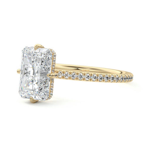Kara - Radiant Yellow Gold Engagement Ring Profile View | Nura Lab