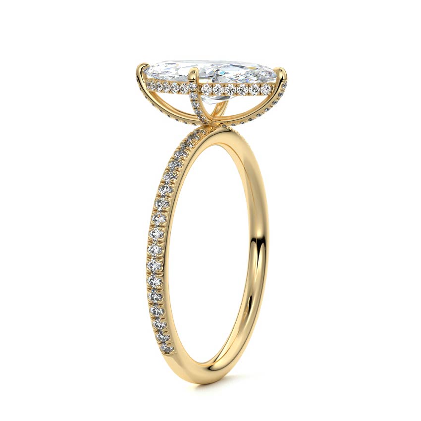 Kara - Marquise Yellow Gold Engagement Ring Side View | Nura Lab