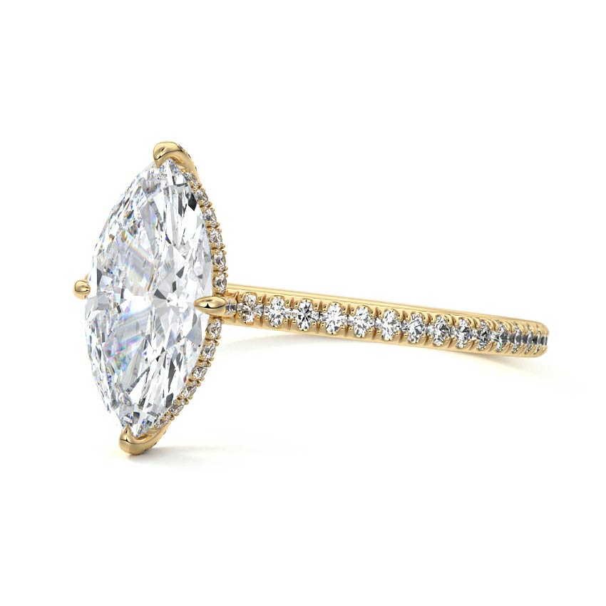 Kara - Marquise Yellow Gold Engagement Ring Profile View | Nura Lab