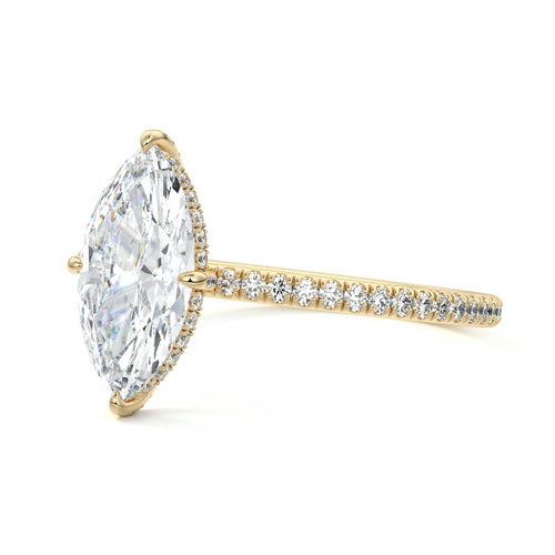 Kara marquise hidden halo pavé lab grown diamond engagement ring in yellow gold