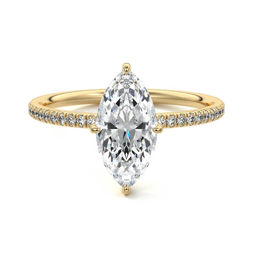 Kara - Marquise Yellow Gold Engagement Ring Detail View | Nura Lab