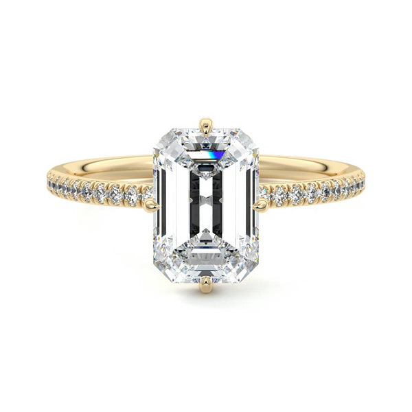 Kara - Emerald Cut Hidden Halo Pavé Lab Grown Diamond Engagement Ring