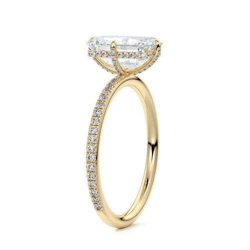 Kara - Emerald Cut Yellow Gold Engagement Ring Side View | Nura Lab