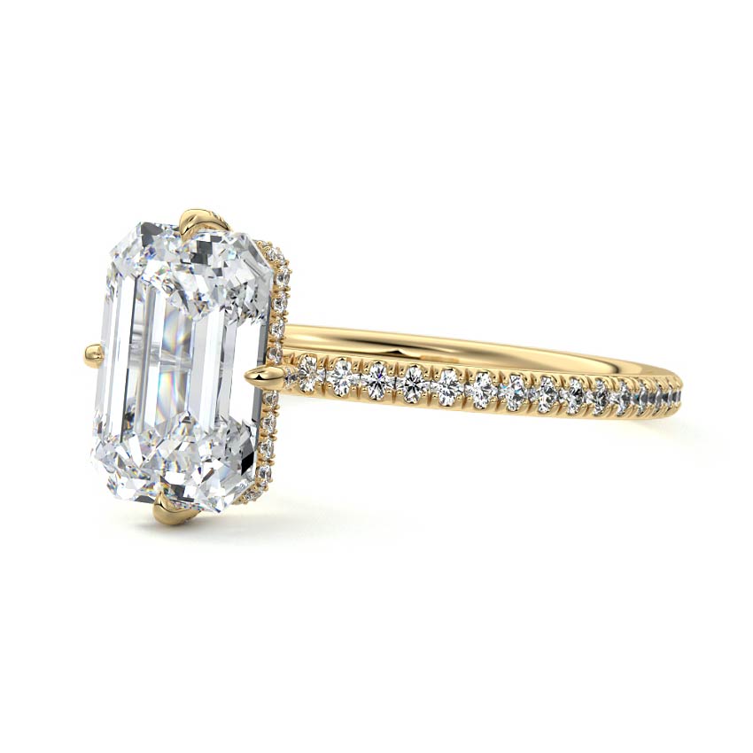 Kara - Emerald Cut Yellow Gold Engagement Ring Profile View | Nura Lab