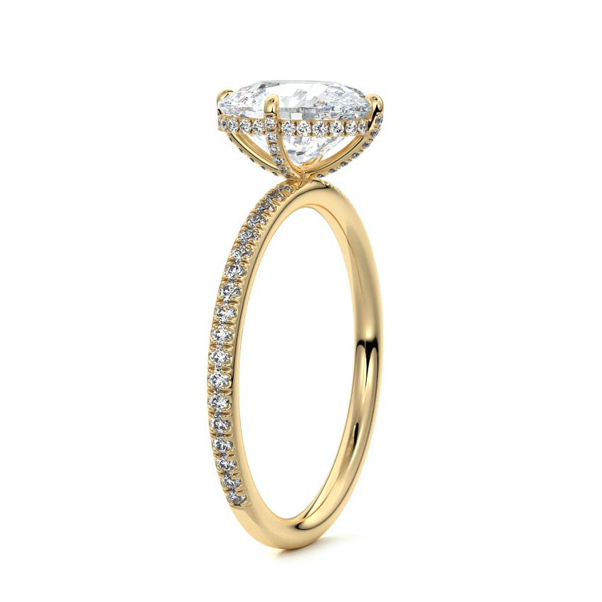 Kara - Cushion Yellow Gold Engagement Ring Side View | Nura Lab