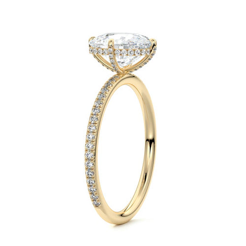 Kara - Cushion Yellow Gold Engagement Ring Side View | Nura Lab