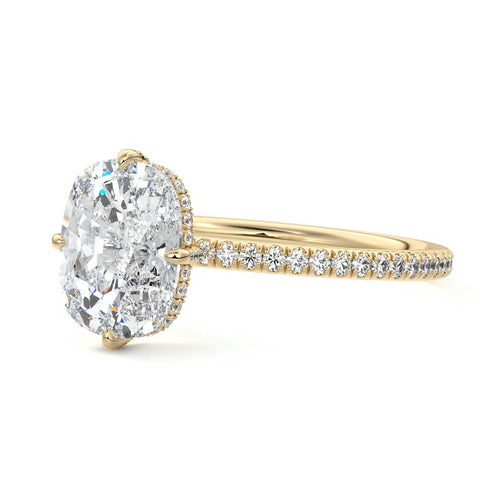 Kara - Cushion Yellow Gold Engagement Ring Profile View | Nura Lab