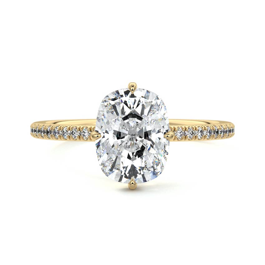 Kara - Cushion Yellow Gold Engagement Ring Detail View | Nura Lab