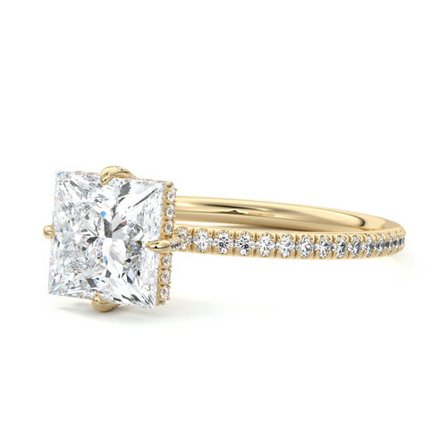 Kara princess hidden halo pavé lab grown diamond engagement ring in yellow gold