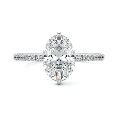 Kara oval hidden halo pavé lab grown diamond engagement ring in platinum