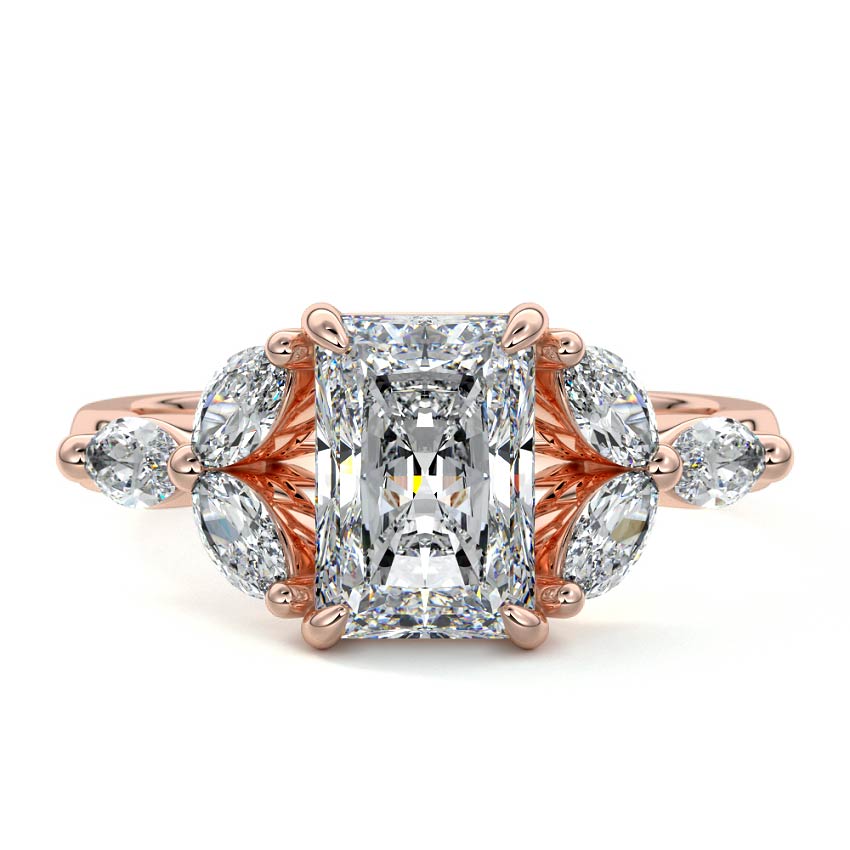 Anya radiant multi-stone lab grown diamond engagement ring in rose gold