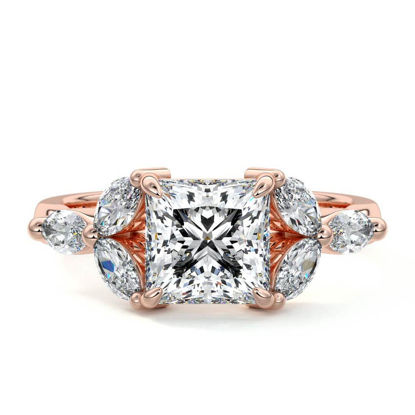 Anya princess multi-stone lab grown diamond engagement ring in rose gold