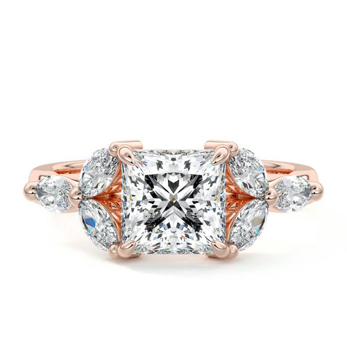Anya princess multi-stone lab grown diamond engagement ring in rose gold
