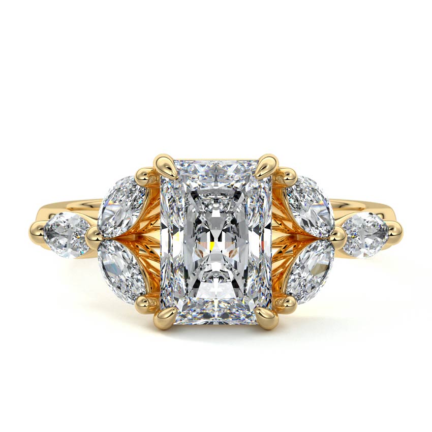 Anya radiant multi-stone lab grown diamond engagement ring in yellow gold