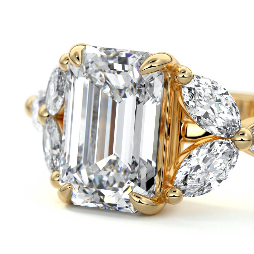 Anya - Emerald Cut Yellow Gold Engagement Ring Profile View | Nura Lab