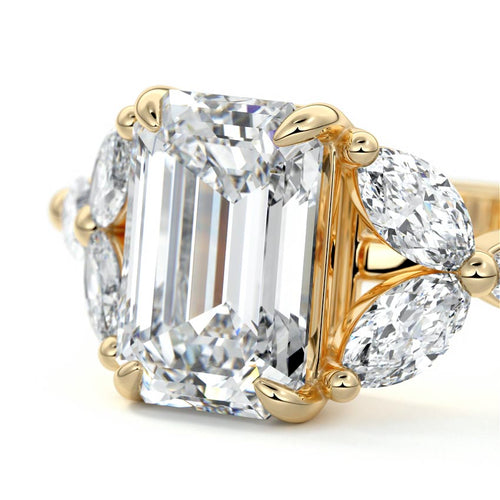 Anya - Emerald Cut Yellow Gold Engagement Ring Profile View | Nura Lab